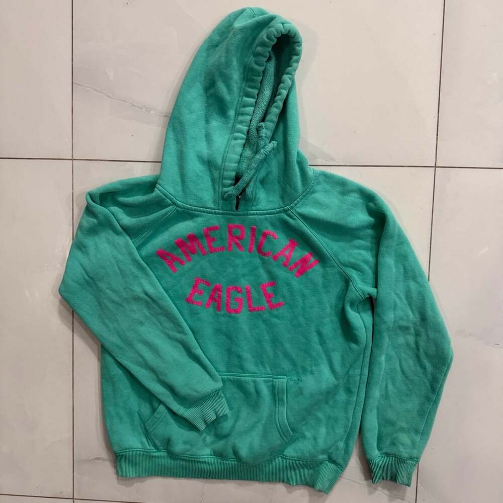 Y2k American Eagle Hoodie Teal Pink Logo